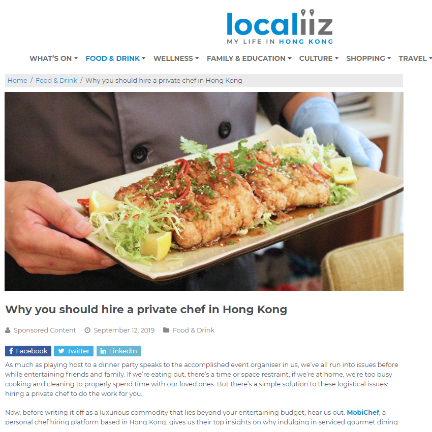 20190912 | Localiiz | Why you should hire a private chef in Hong Kong 